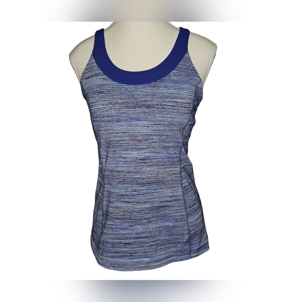 Lululemon Enhearten Tank Top Blue Strappy Back Camo Space Dye Racerback Sz 8 - Picture 4 of 15